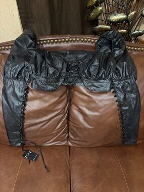 THE VAULT BY SACHA Black Lace-Up Faux Leather Cropped Bolero Jacket - Women